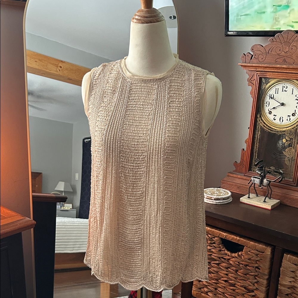 Massimo Dutti Beaded Sleeveless Top Champagne Sz 2
